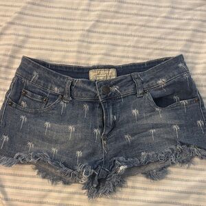 Denim Blue Frayed Hem Women Shorts